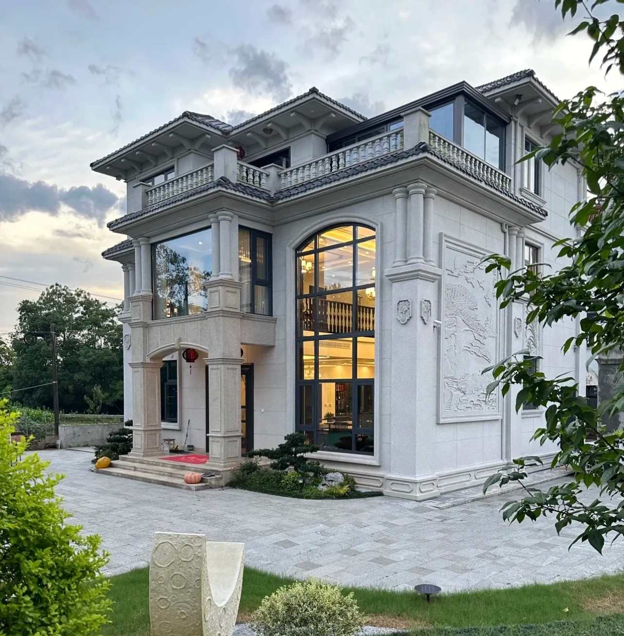 乌海 白麻花岗岩私人别墅干挂石材豪华定制