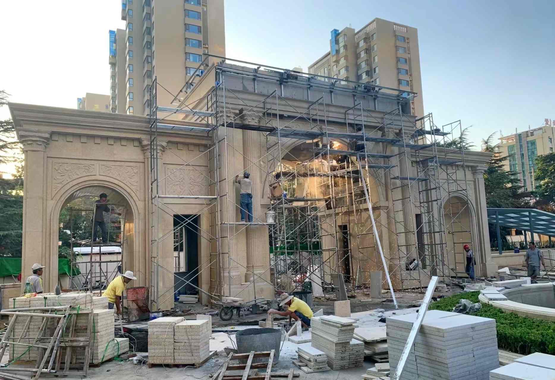 乌海 黄金麻荔枝面花岗岩小区门楼外墙干挂