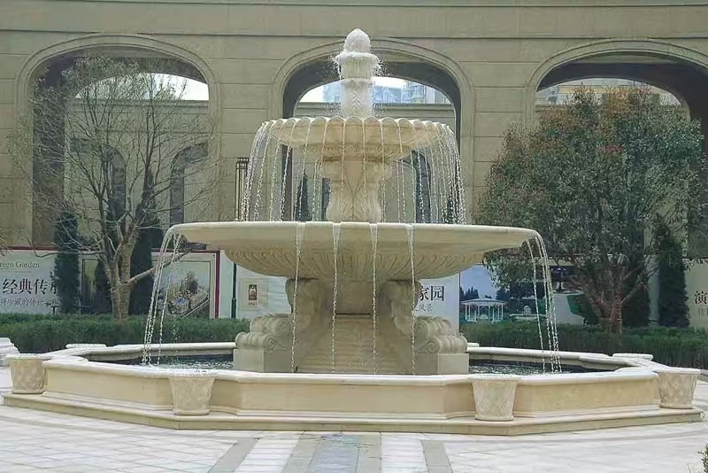 乌海 黄金麻花岗岩异型加工——户外庭院石雕流水喷泉