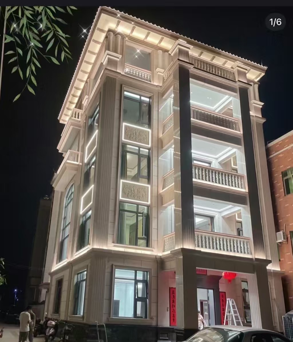 乌海 芝麻白花岗岩别墅外墙夜间效果