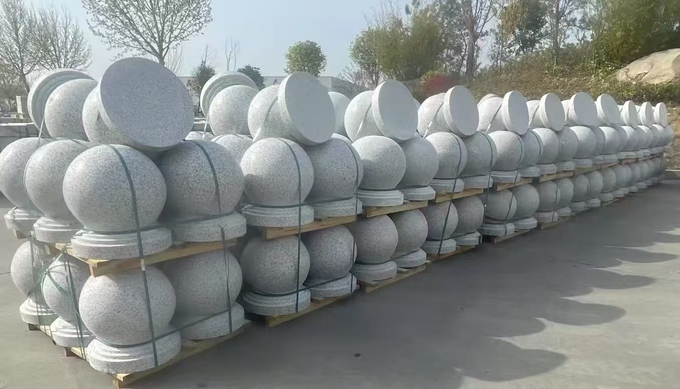 乌海 白麻花岗岩石材圆球，石球，挡车球，隔离球，景观石球，风水球等