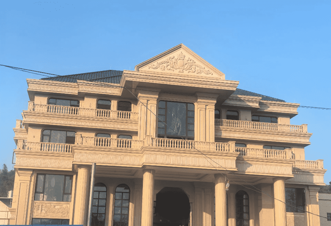 乌海黄金麻别墅外墙干挂石材效果示例